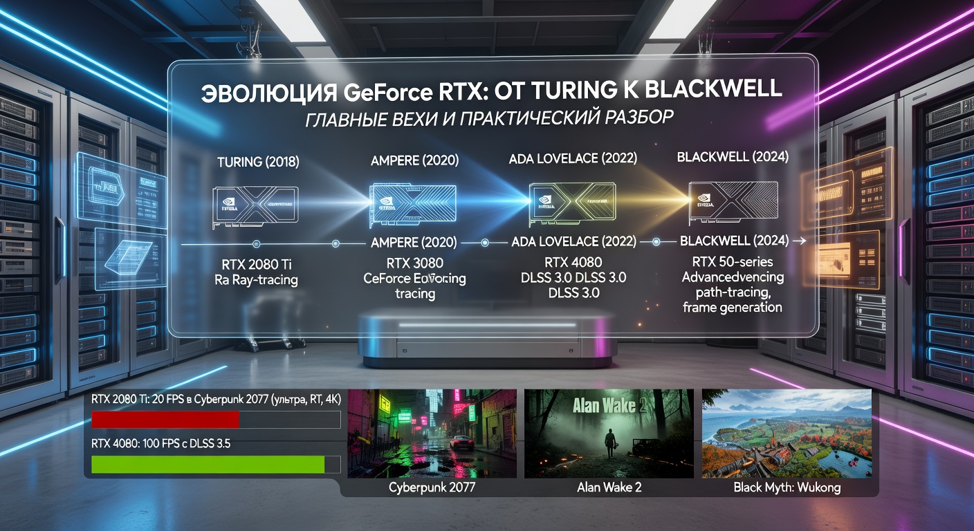 История линейки GeForce RTX: от Turing до Blackwell — главные вехи — практический разбор с тестами в актуальных играх